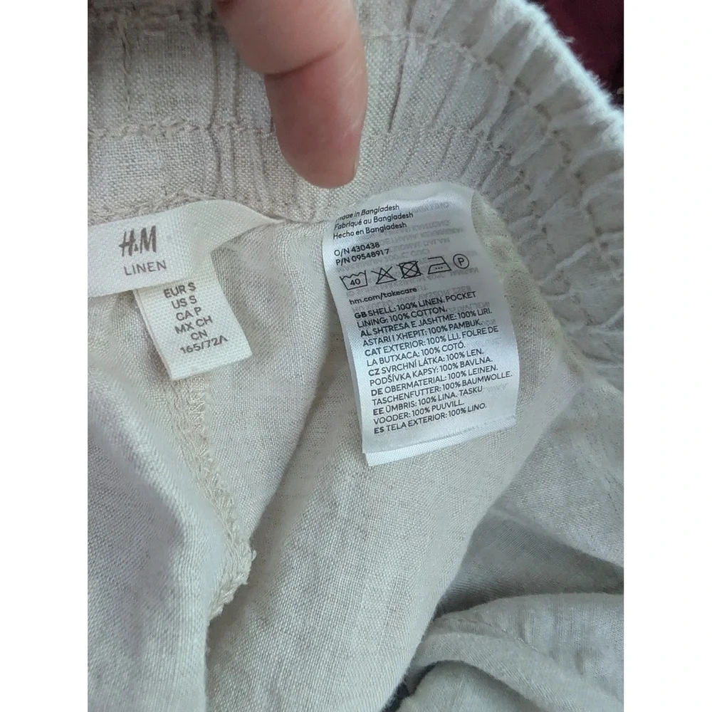 H&M‎ Light Beige 100% Linen Drawstring Waist Ankle Pants Size S Neutral Coastal